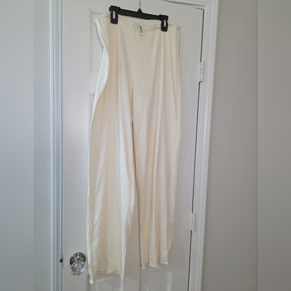 Skims Picat Ribbed Straight Leg Lounge Pajama Soft Pants Cream Bone XL - Picture 4 of 8